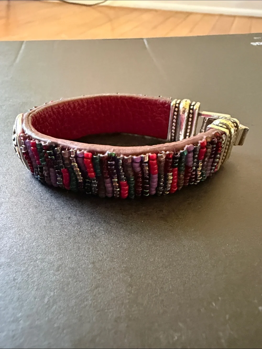 Brighton WONDERLAND  Red Leather Beaded Bracelet with Silver Accent